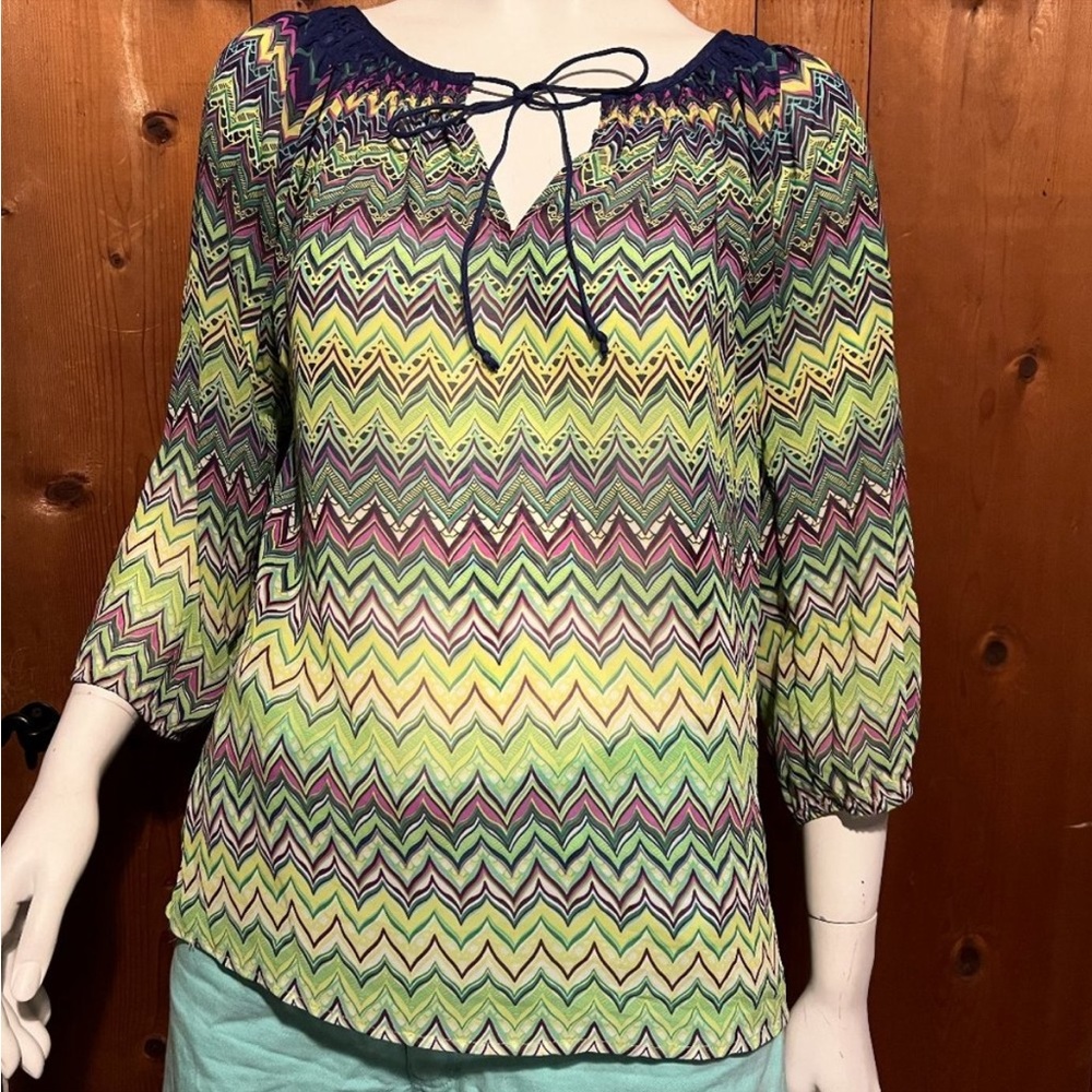 Kas New York Anthropologie sheer zigzag blouse altered